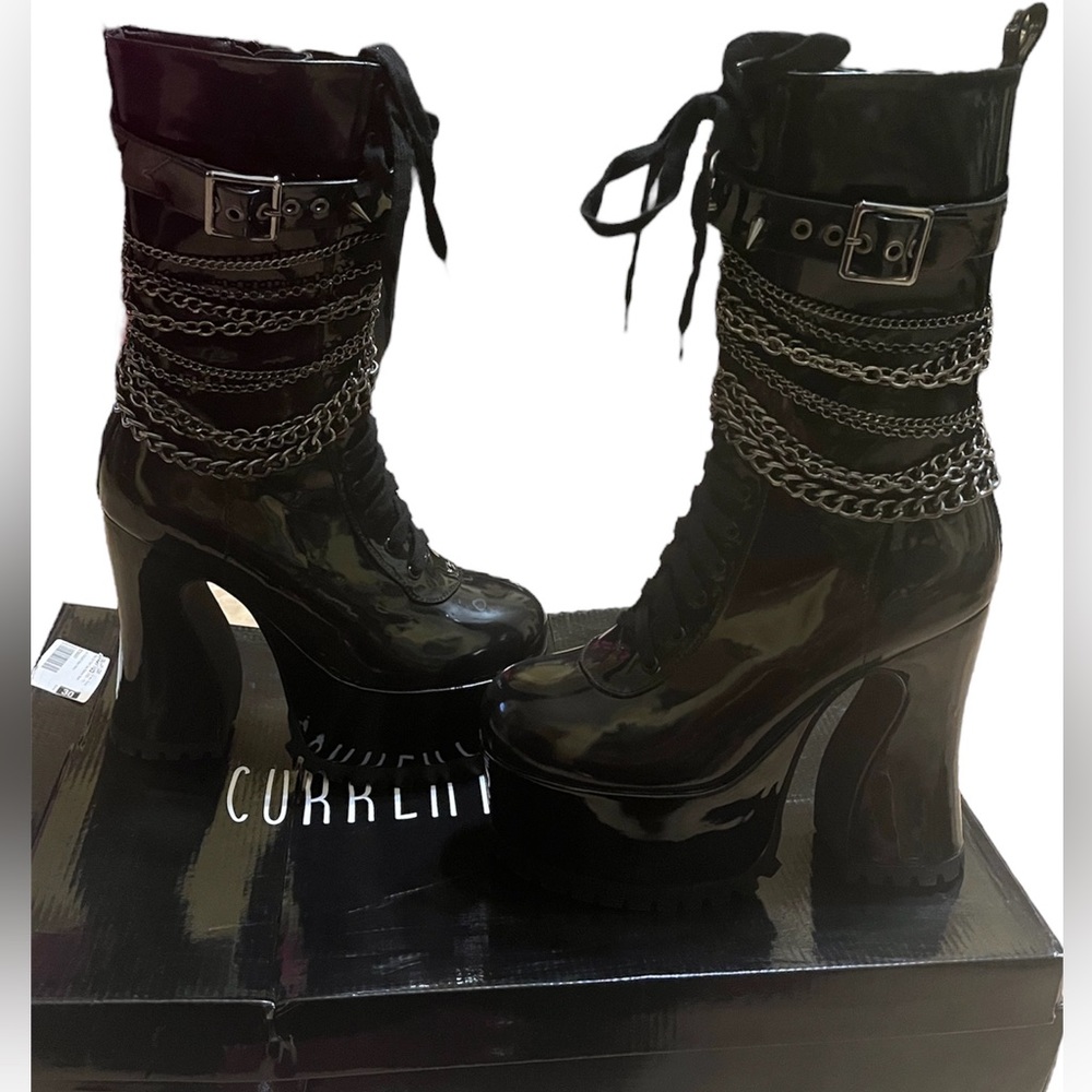 CURRENT MOOD BLACK PATENT PLATFORM BOOTS SIZE US 10 BNIB
